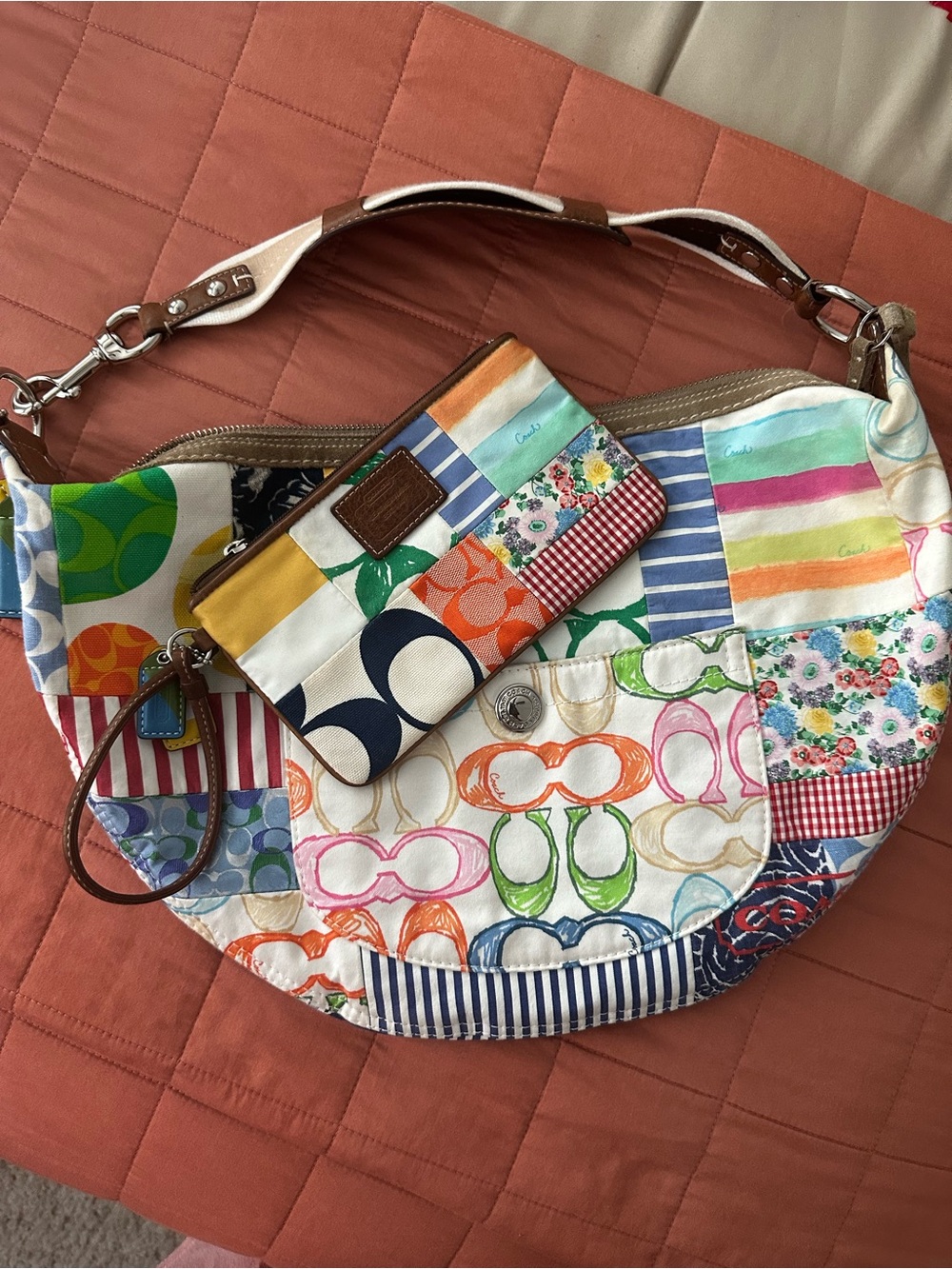 Coach Multicolor Patchwork Shoulder Bag with Matching Wristlet